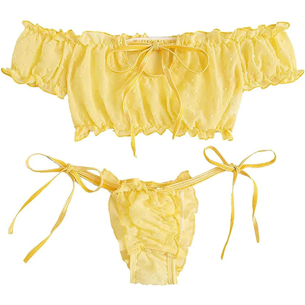 Off-Shoulder Lace-Up Bikini Set