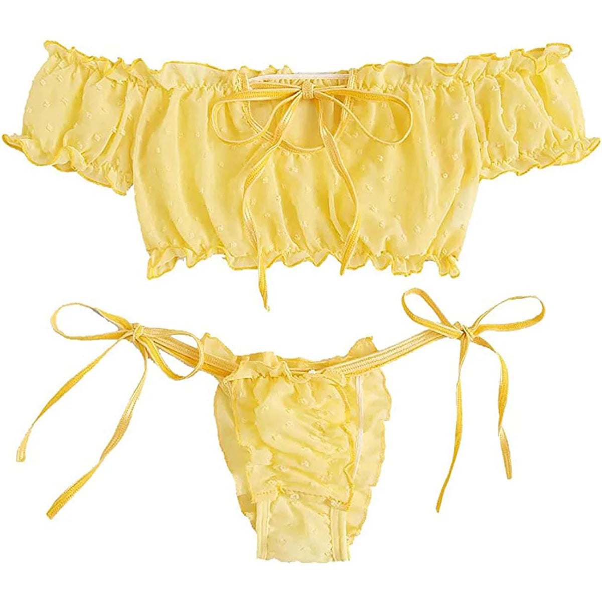 Off-Shoulder Lace-Up Bikini Set