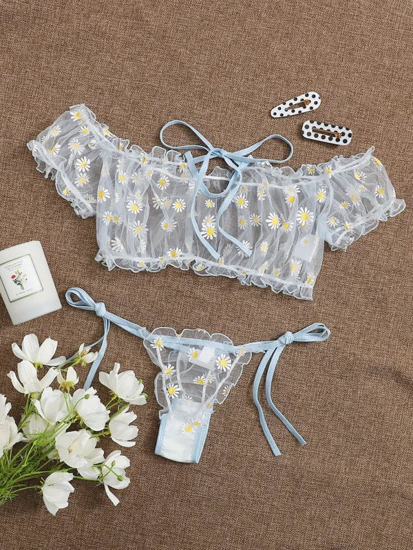 Off-Shoulder Lace-Up Bikini Set
