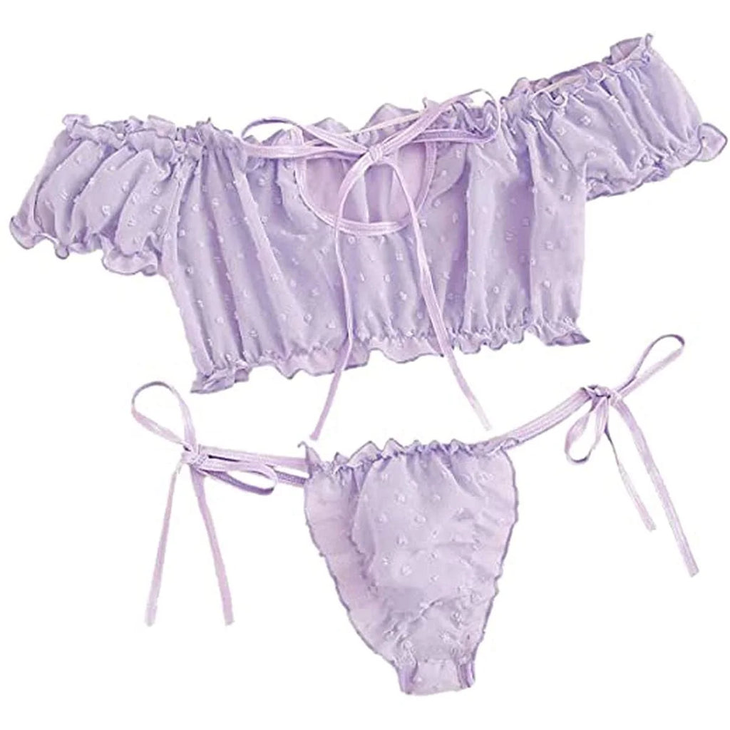 Off-Shoulder Lace-Up Bikini Set
