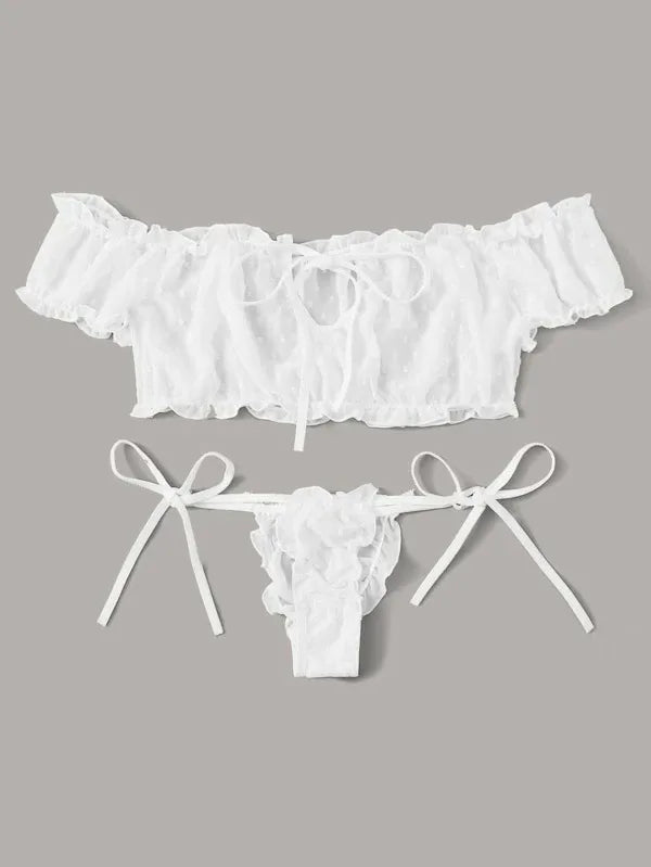 Off-Shoulder Lace-Up Bikini Set