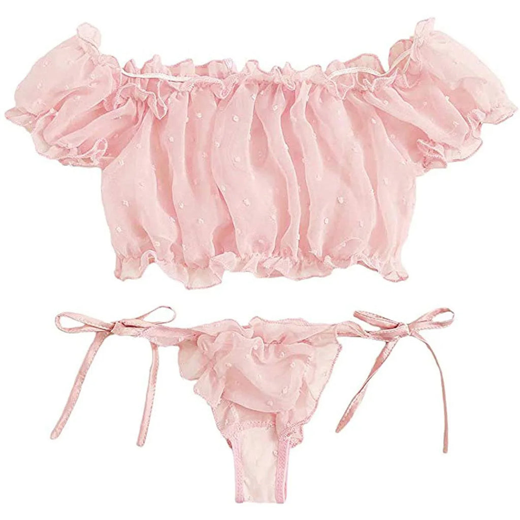 Off-Shoulder Lace-Up Bikini Set
