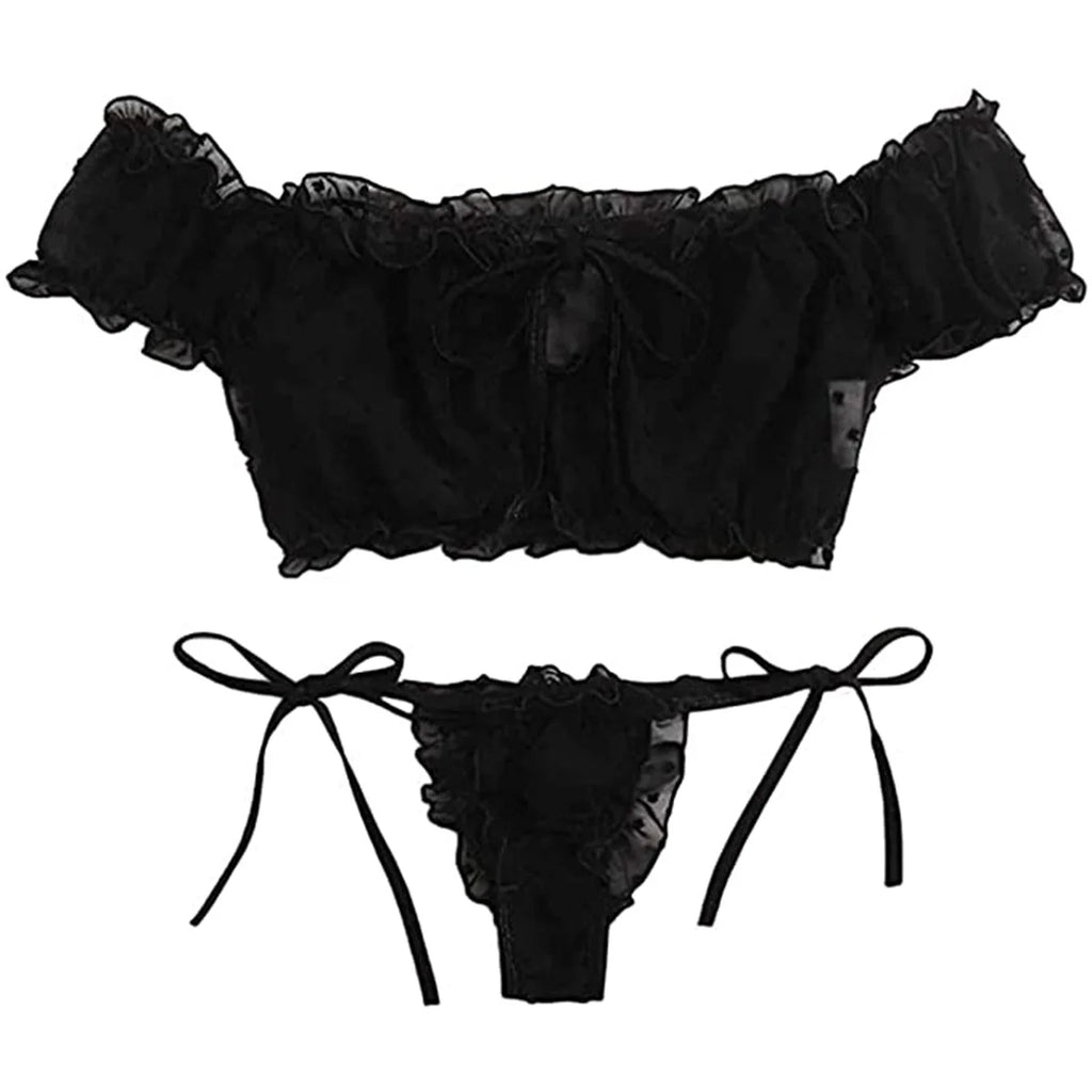 Off-Shoulder Lace-Up Bikini Set