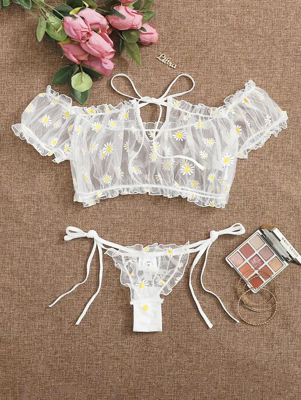 Off-Shoulder Lace-Up Bikini Set