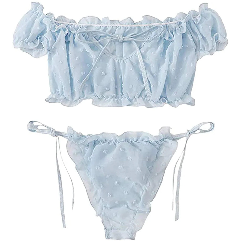 Off-Shoulder Lace-Up Bikini Set