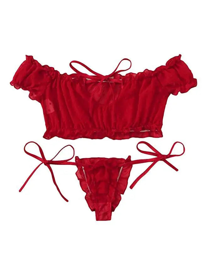 Off-Shoulder Lace-Up Bikini Set