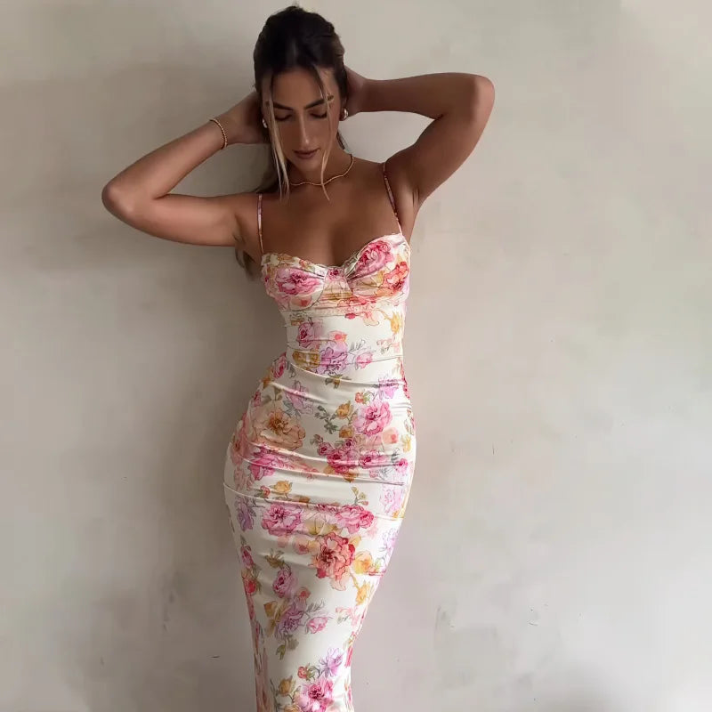 Floral Split Spaghetti-Strap Mini Dress
