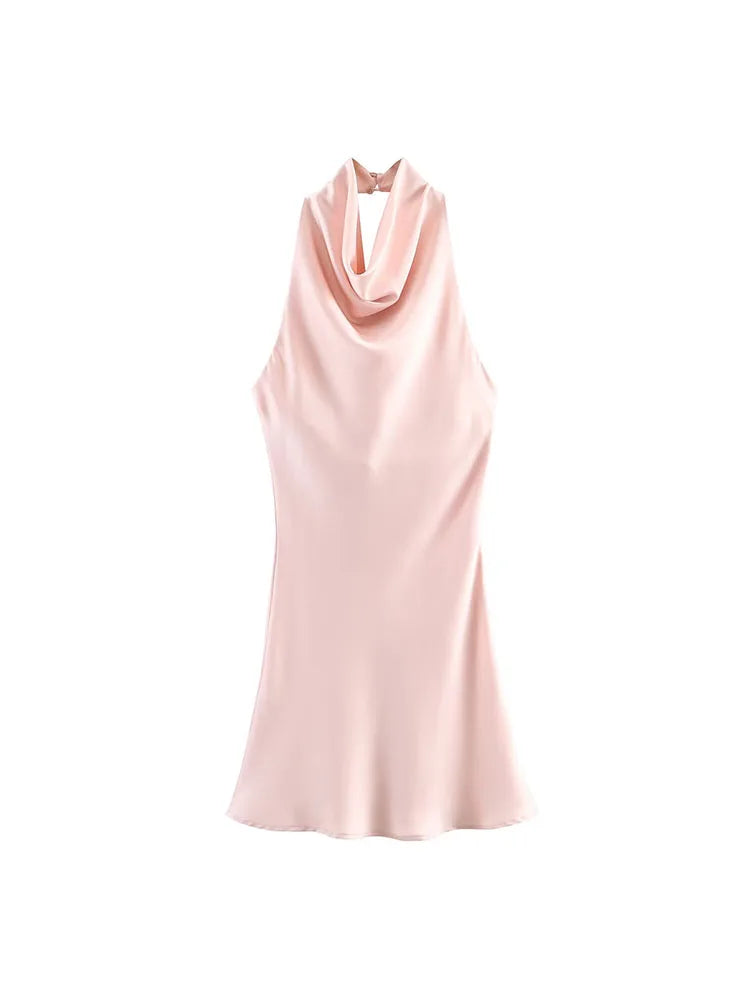 Satin Halter Backless Mini Dress