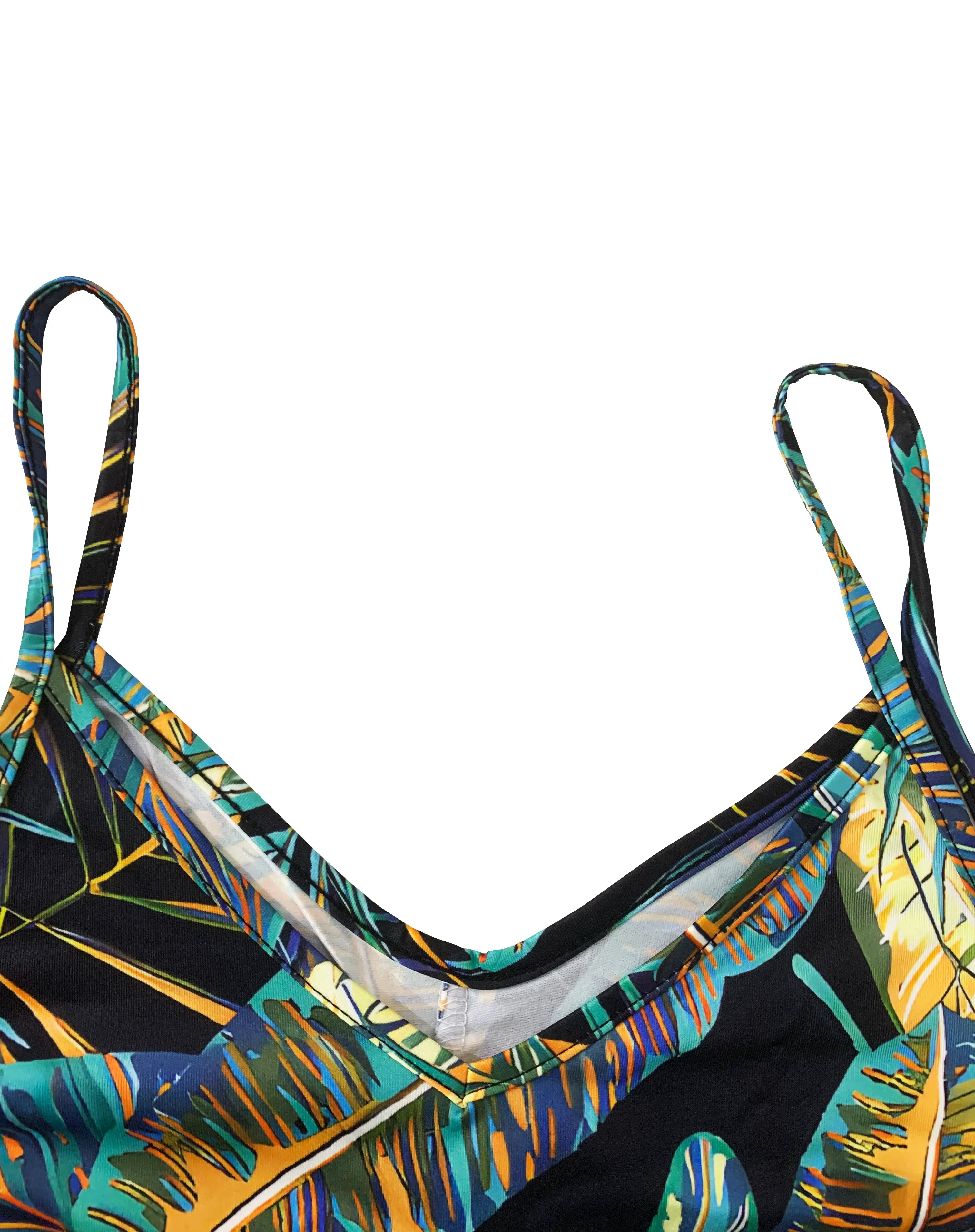 Tropical Print Spaghetti-Strap Mini Dress
