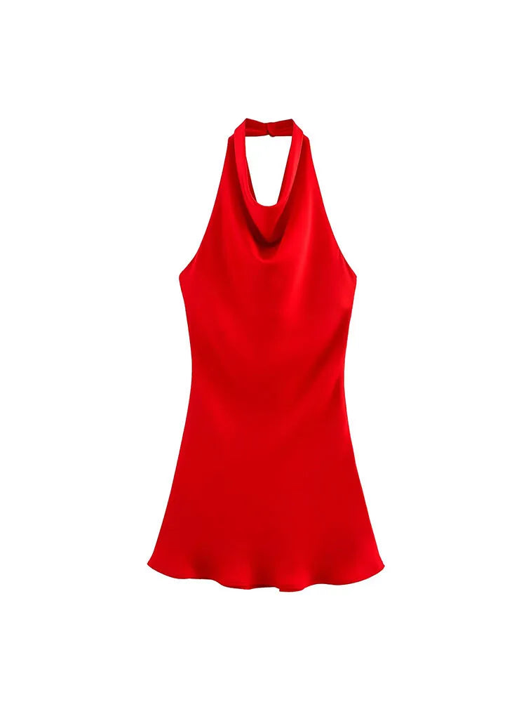 Satin Halter Backless Mini Dress