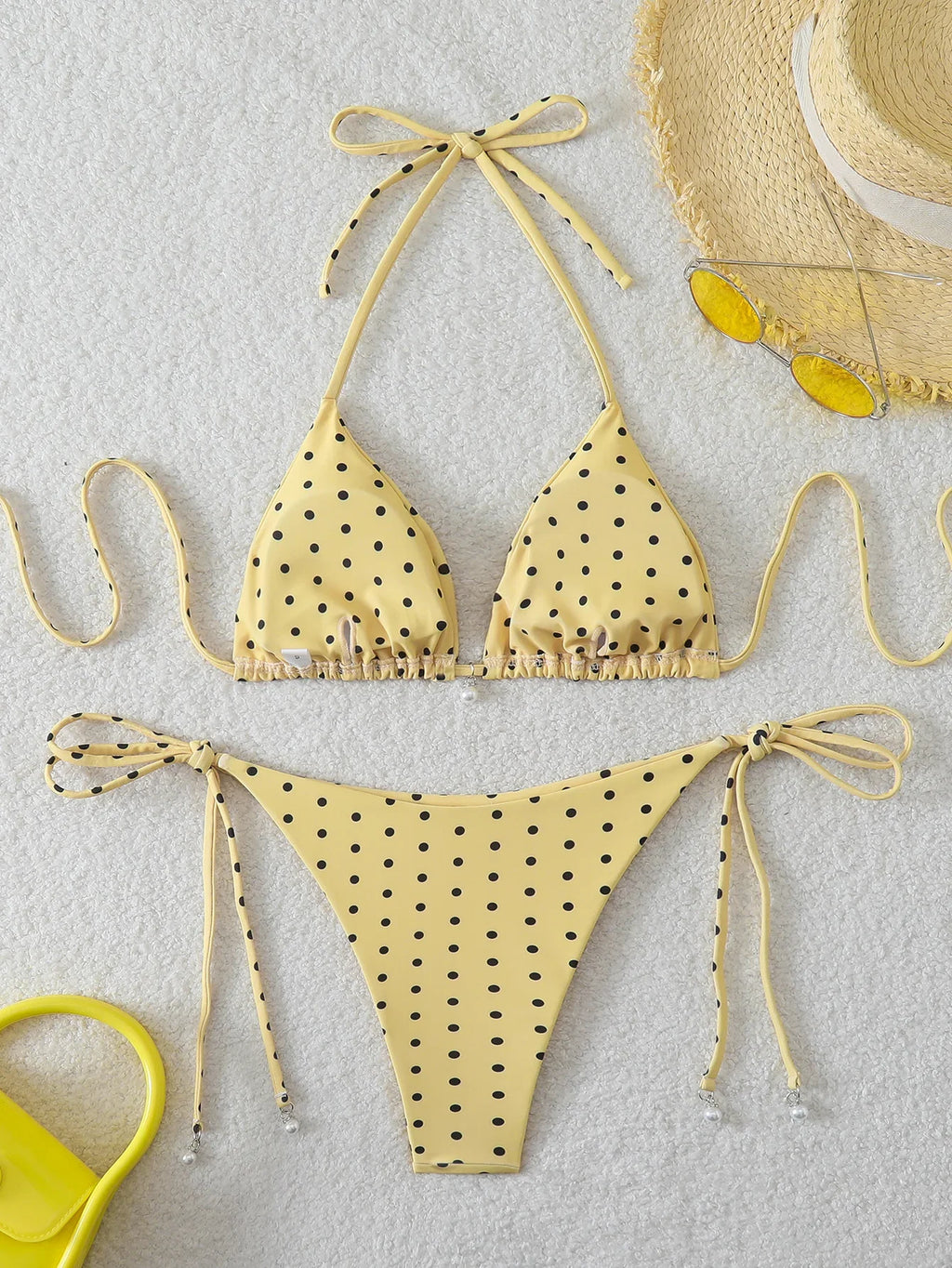 Polka Dot Lace-Up Bikini Set