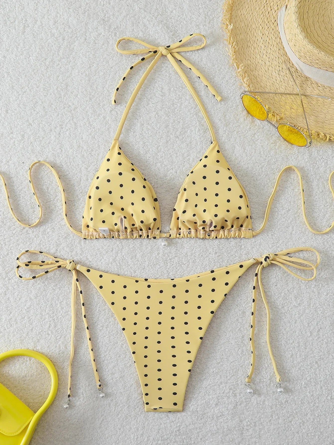 Polka Dot Lace-Up Bikini Set