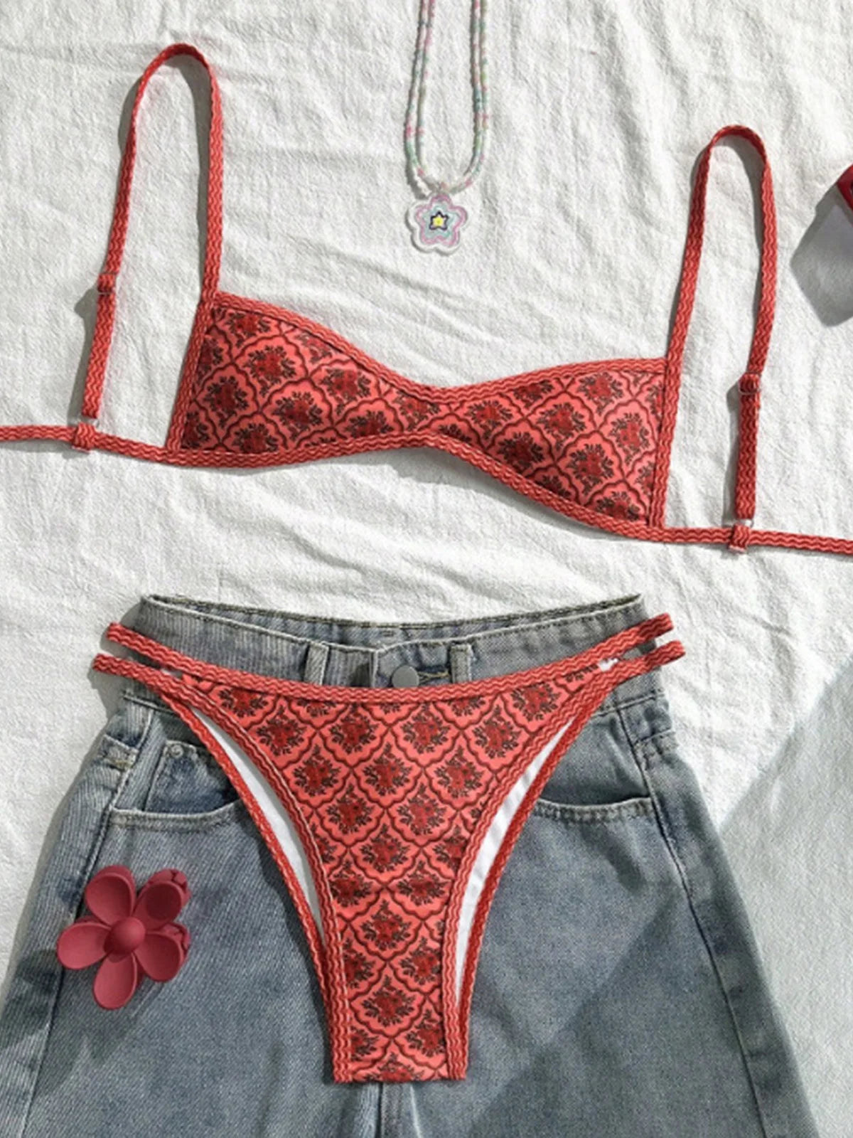 Floral High-Leg Cut Bikini Set