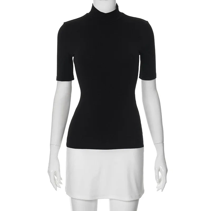 Contrast Short-Sleeve Bodycon Mini Dress