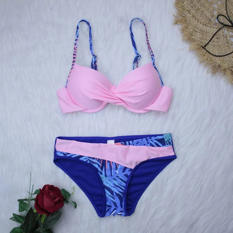 Leaf Print Push-Up Bikini