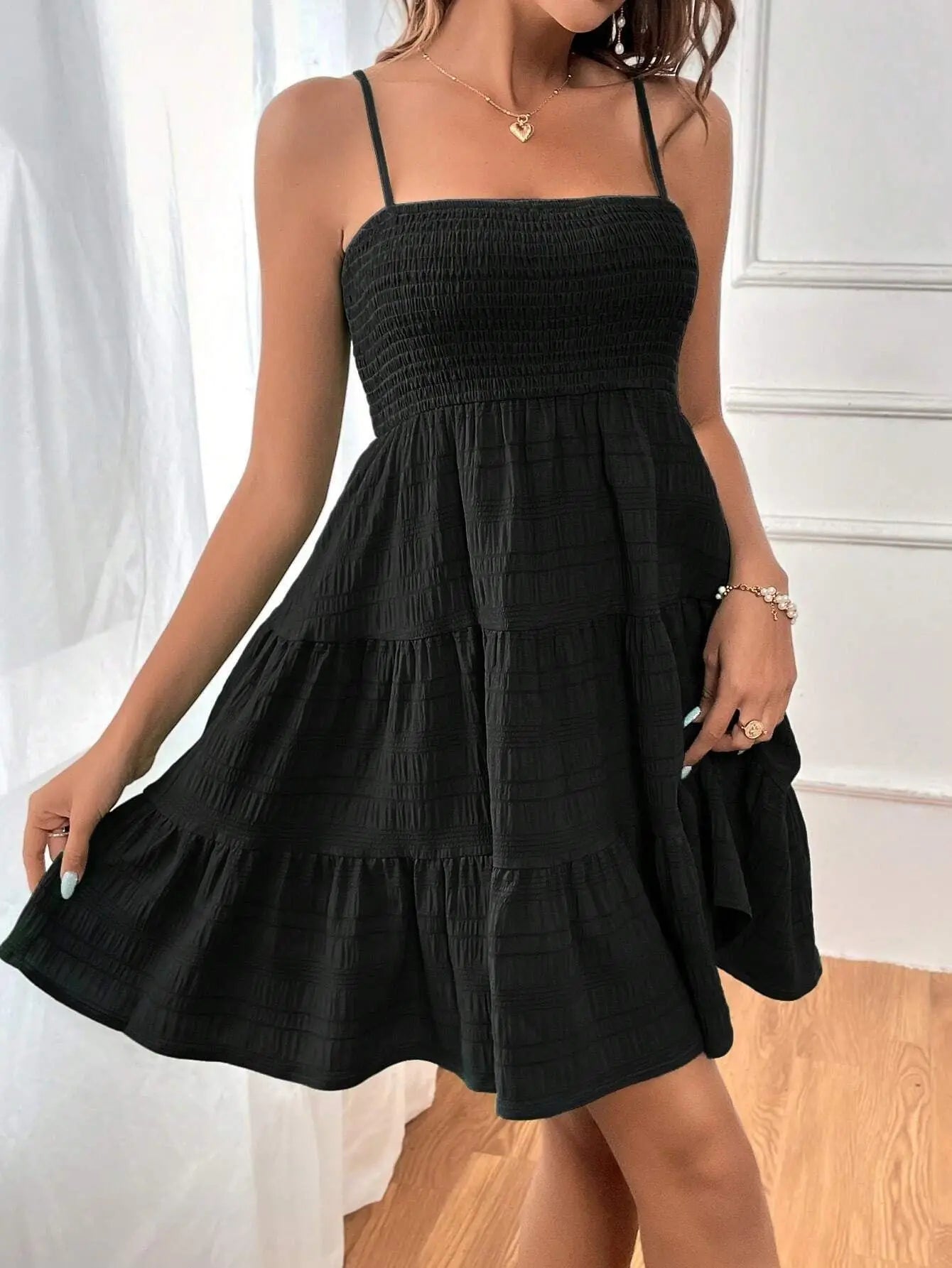 Smocked Tiered Swing Mini Dress
