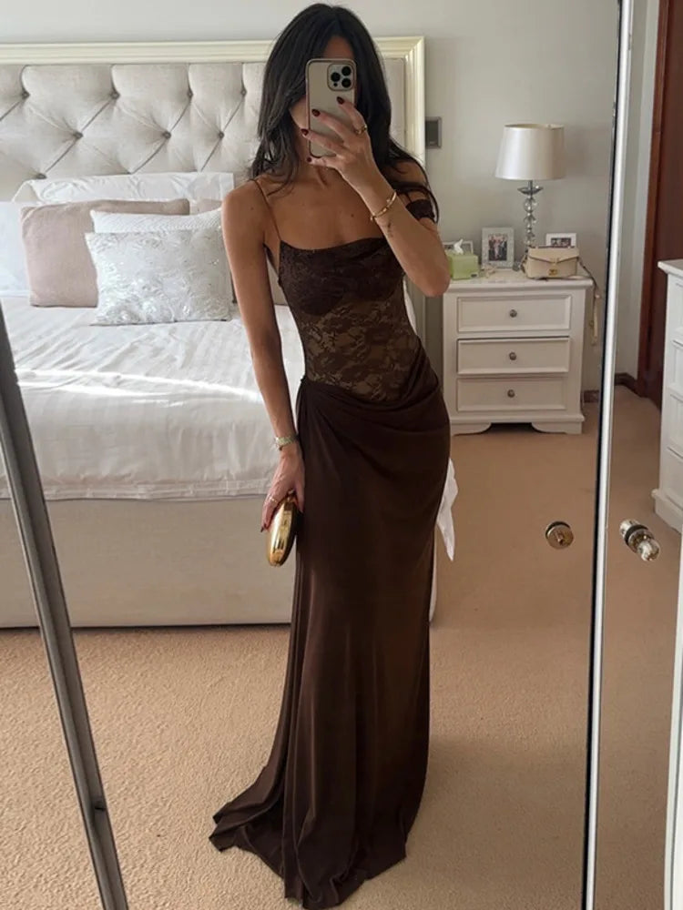 One-Shoulder Lace Maxi Dress