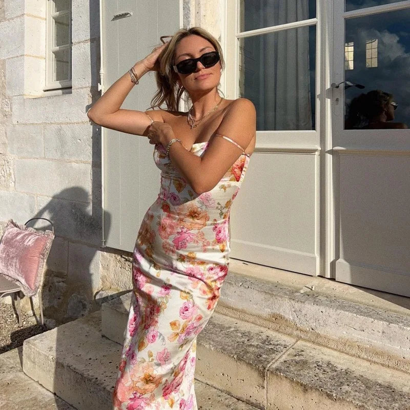 Floral Split Spaghetti-Strap Mini Dress