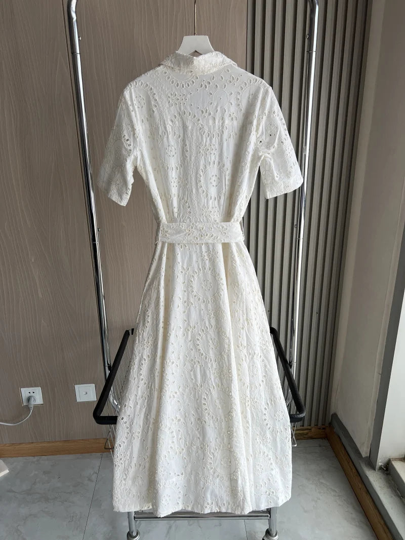 Embroidered Cotton Shirt Midi Dress