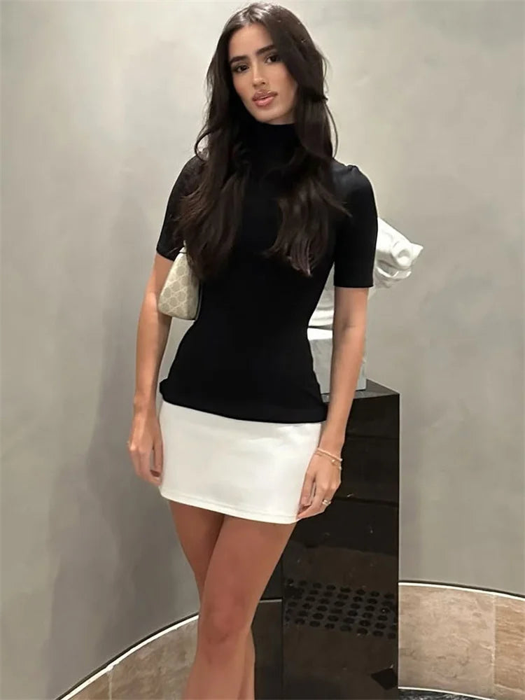 Contrast Short-Sleeve Bodycon Mini Dress