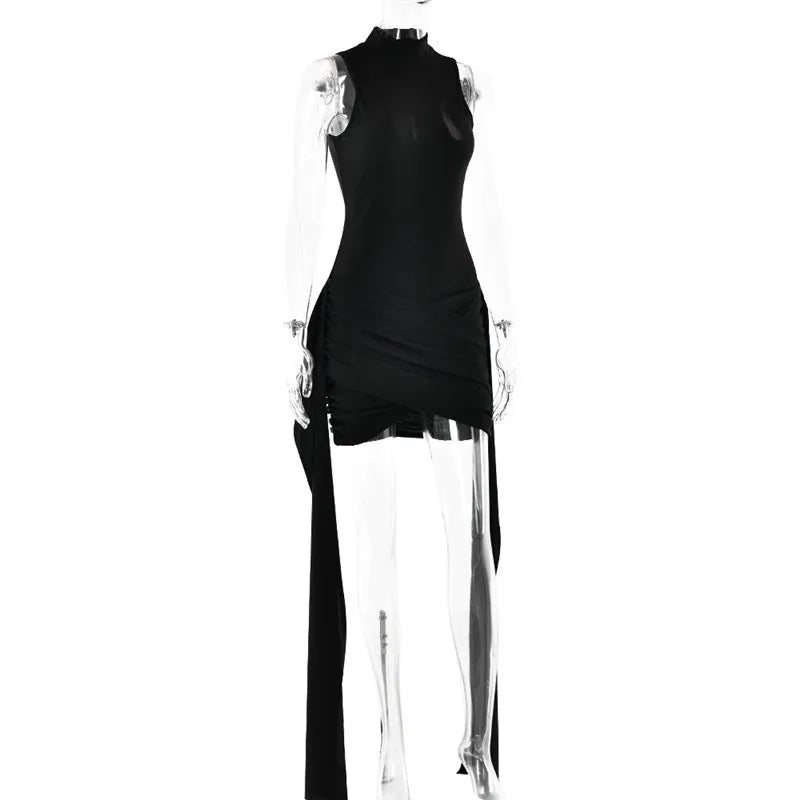 Ruched Turtleneck Sleeveless Mini Dress