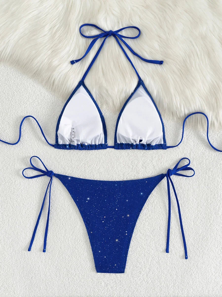 Sparkly Halter High-Cut Bikini