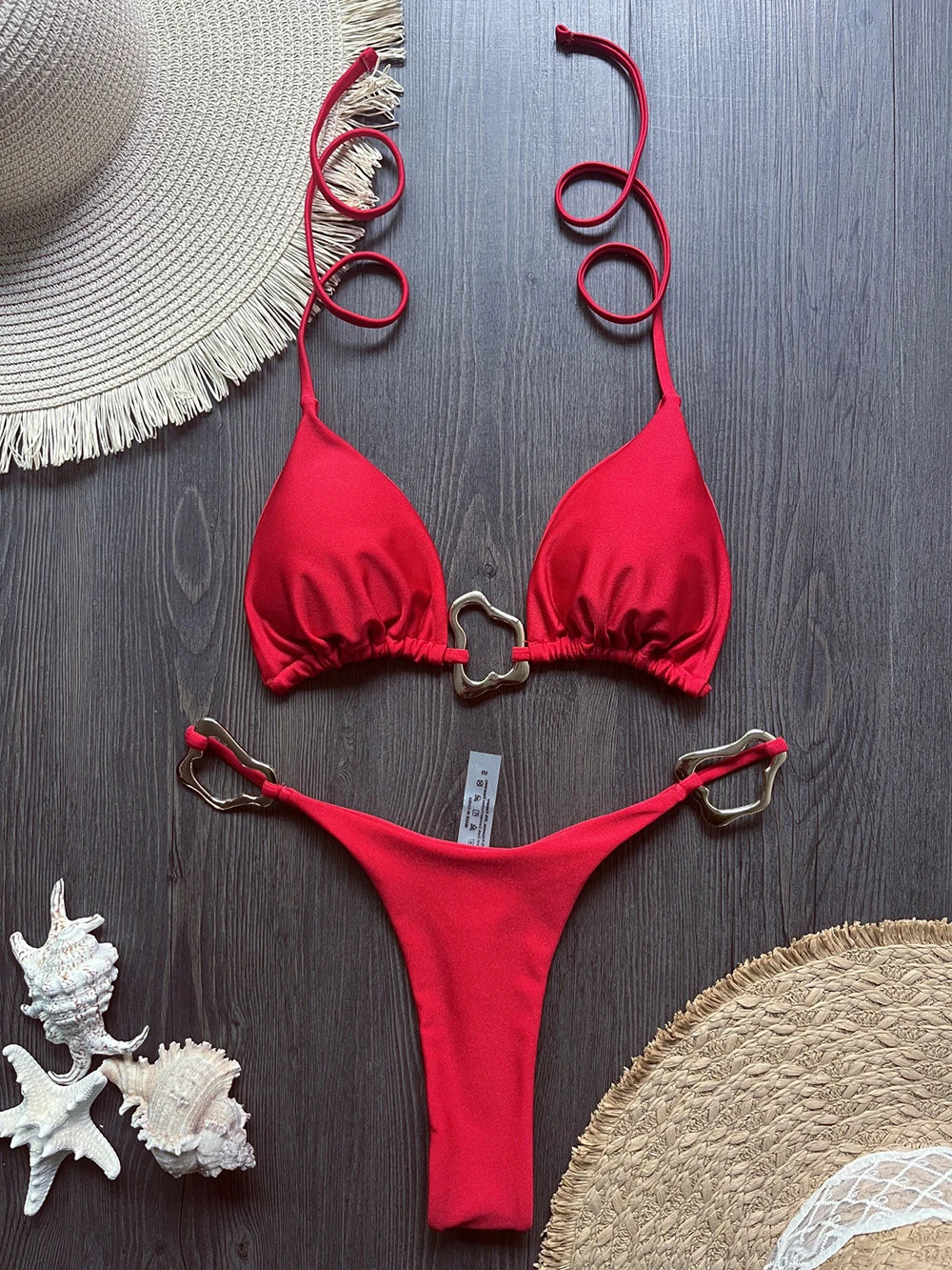 Lace-Up Halter Bikini Set