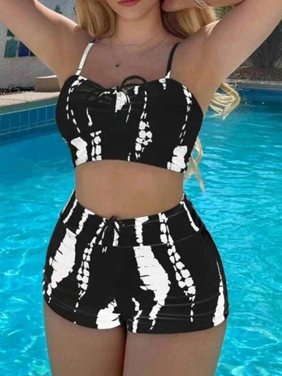 Drawstring High-Waist Bikini Set