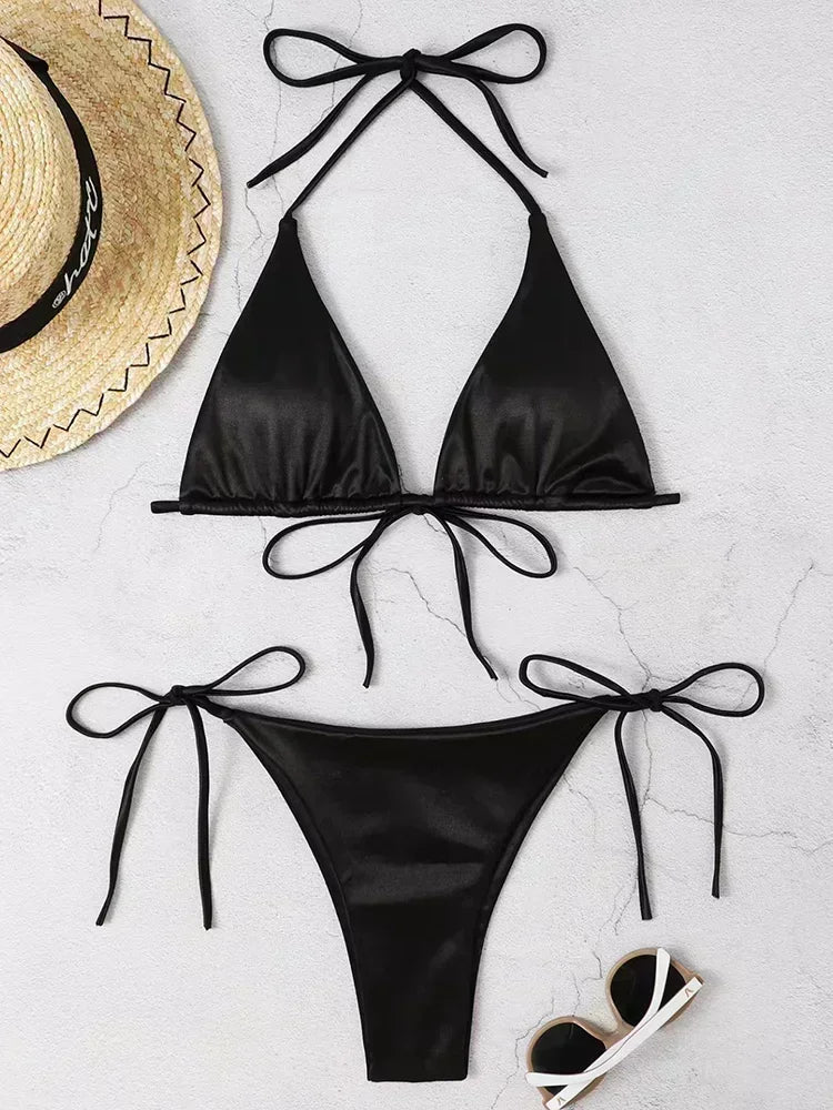 Metallic Satin Halter Bikini