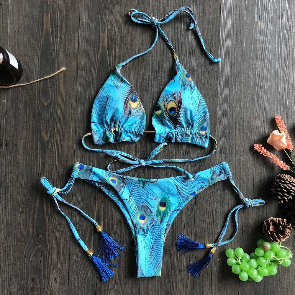 Feather Print Micro Bikini