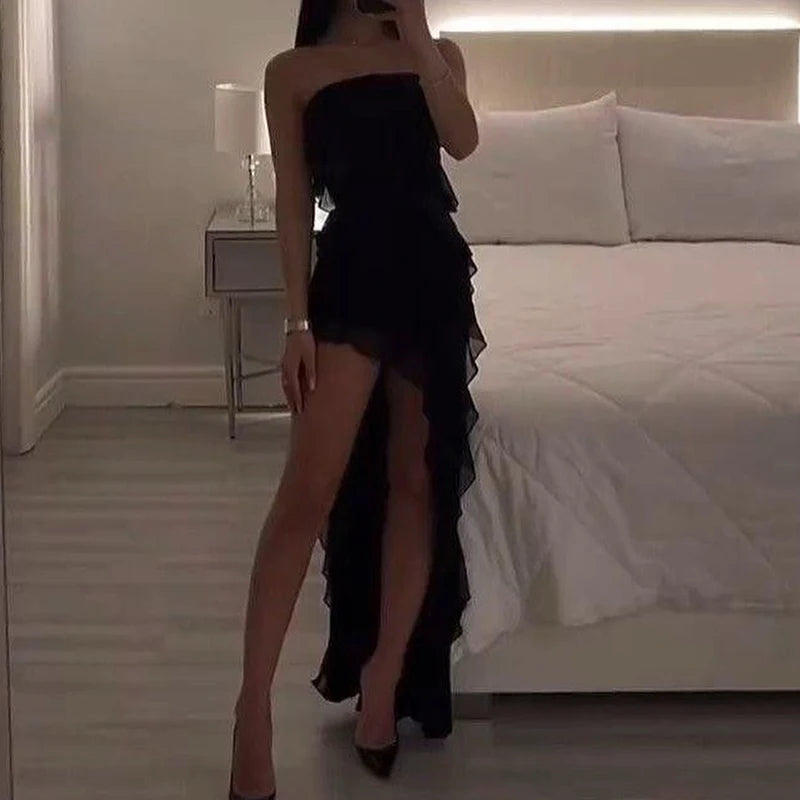 Strapless Floral High-Slit Mini Dress