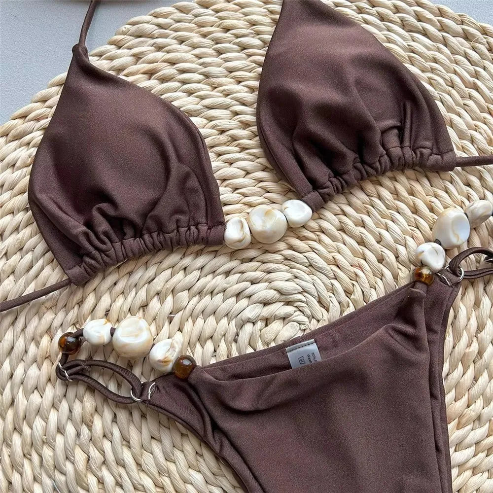 Beaded Halter String Micro Bikini Set
