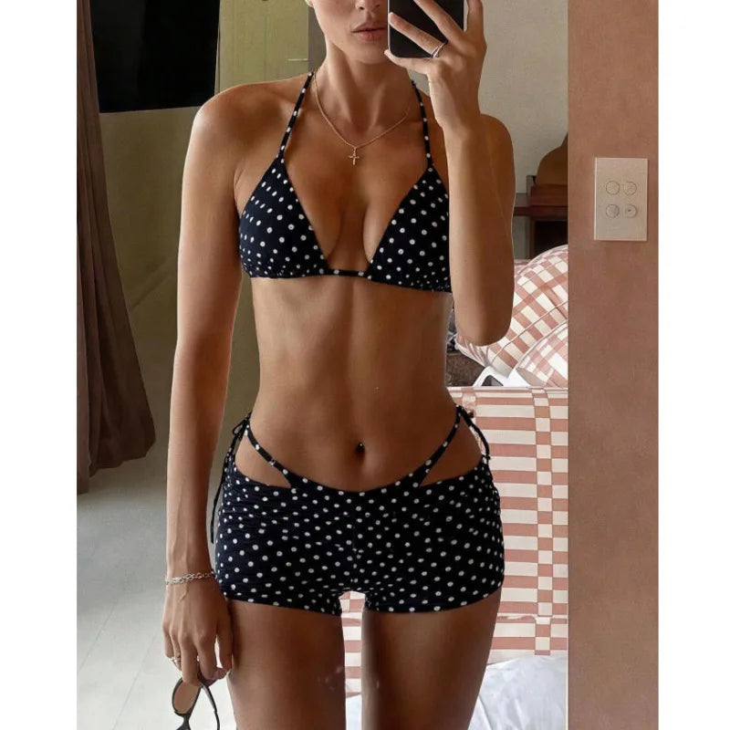 Dot Print 3-Piece Bikini Set