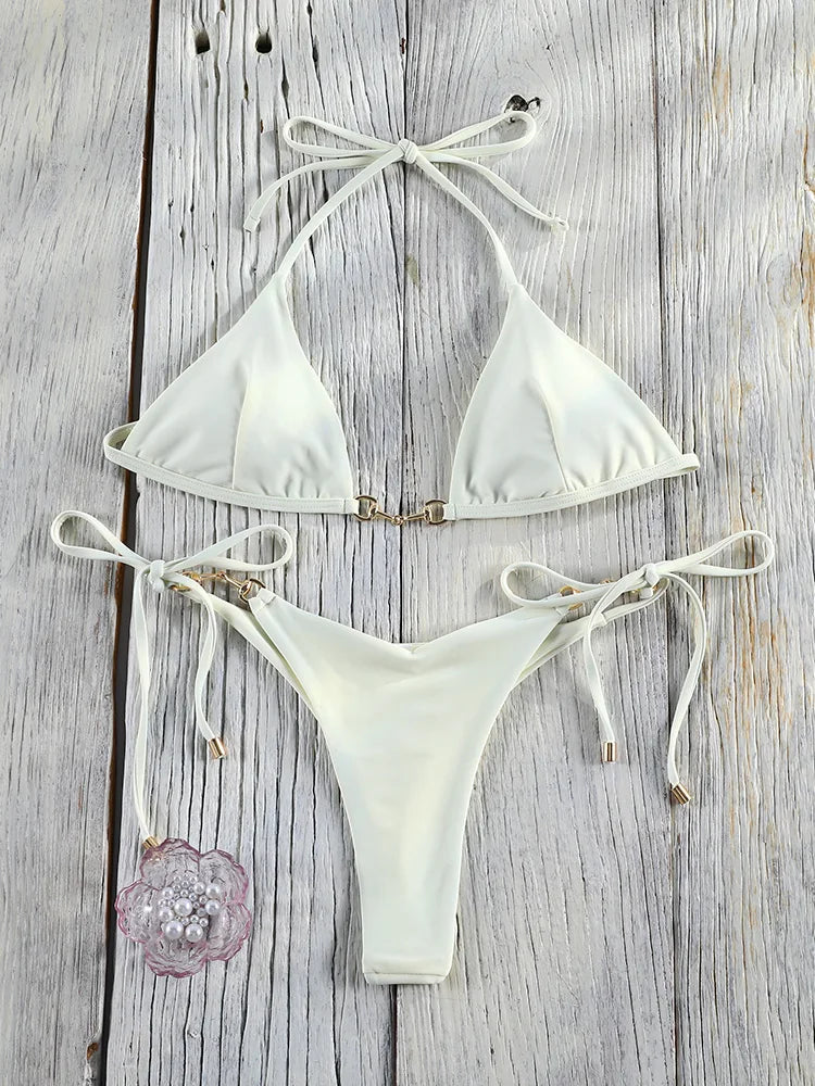 Hollow-Out Push-Up String Bikini Set