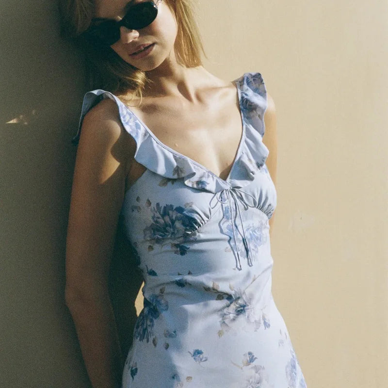Floral Plunge Backless Maxi Dress