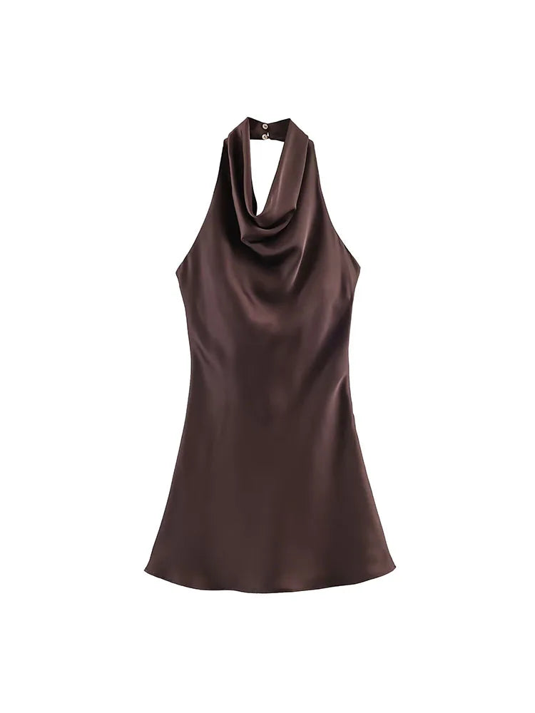 Satin Halter Backless Mini Dress