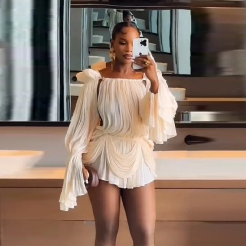 Off-Shoulder Satin Puff-Sleeve Mini Dress