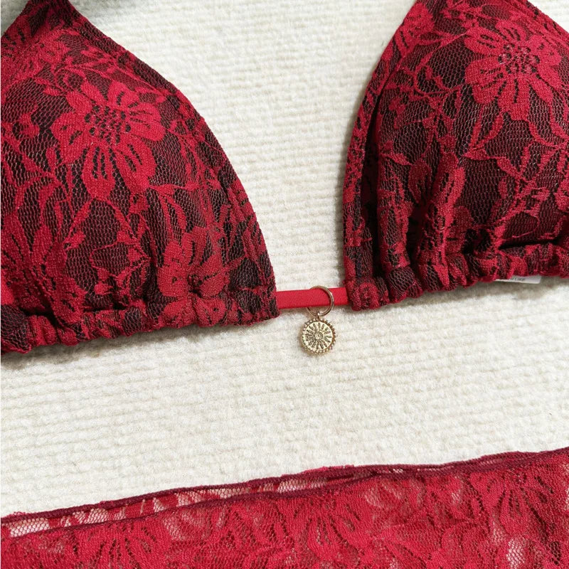 Lace Three-Piece Bikini Set