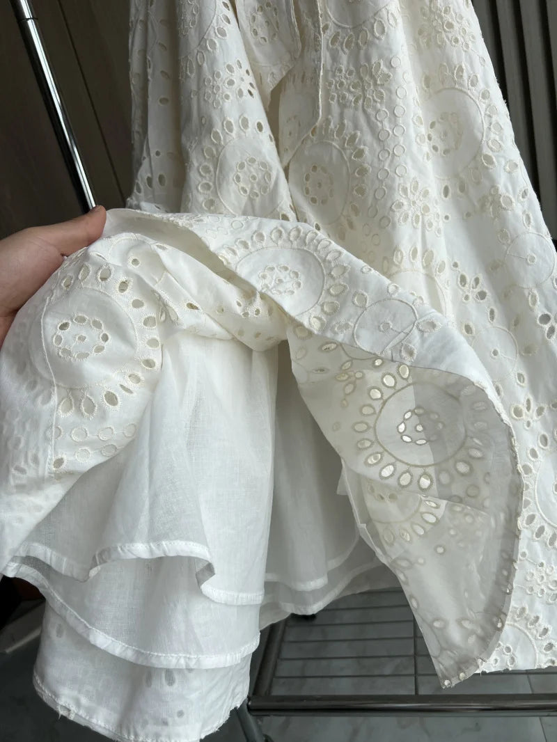 Embroidered Cotton Shirt Midi Dress