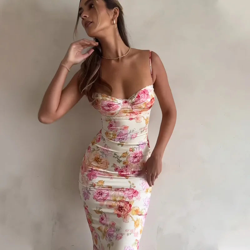 Floral Split Spaghetti-Strap Mini Dress
