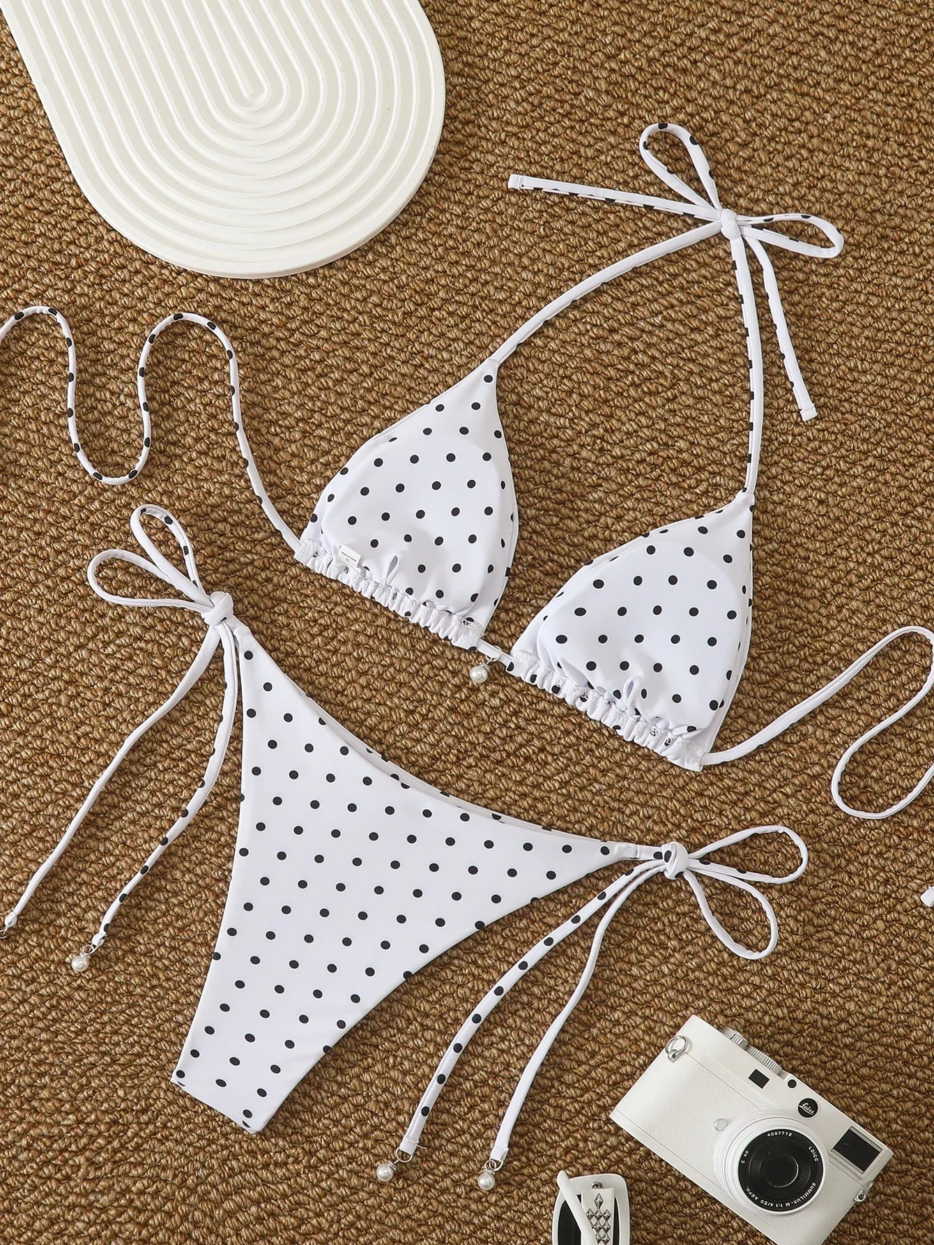 Polka Dot Lace-Up Bikini Set