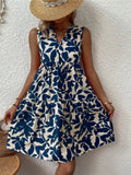 Green Leaf Print Tiered Mini Dress