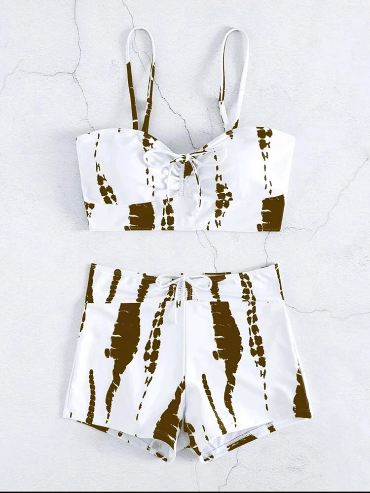 Drawstring High-Waist Bikini Set