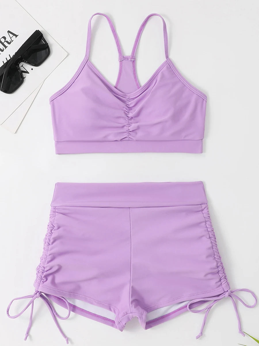 Drawstring High-Waist Bikini Set
