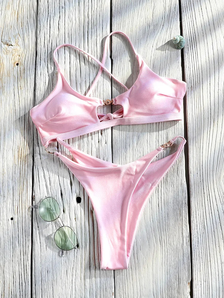 Hollow-Out Push-Up String Bikini Set