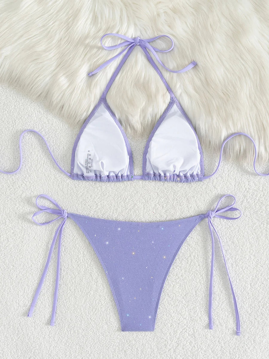 Sparkly Halter High-Cut Bikini