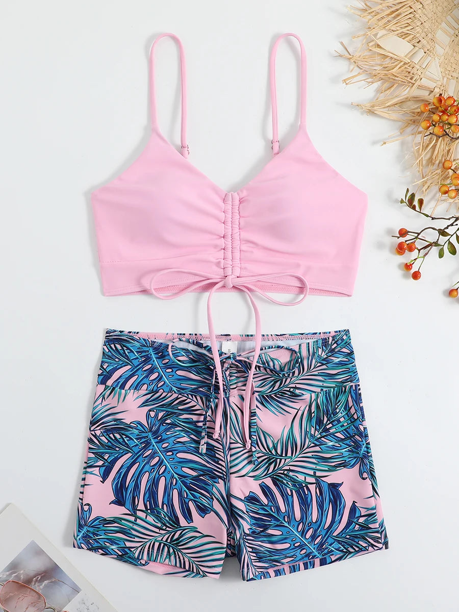 Drawstring High-Waist Bikini Set