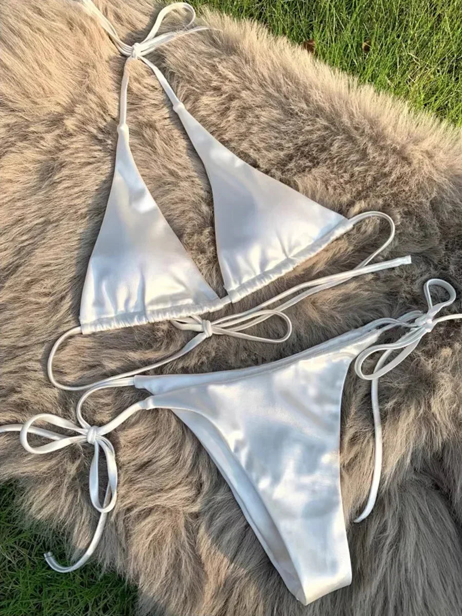 Metallic Satin Halter Bikini