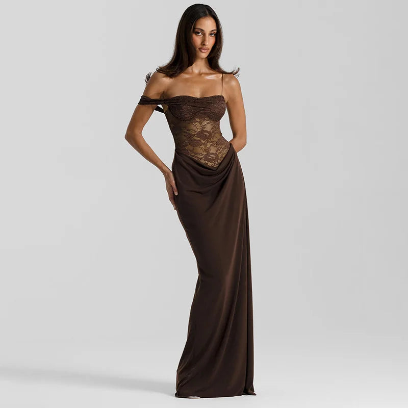 One-Shoulder Lace Maxi Dress