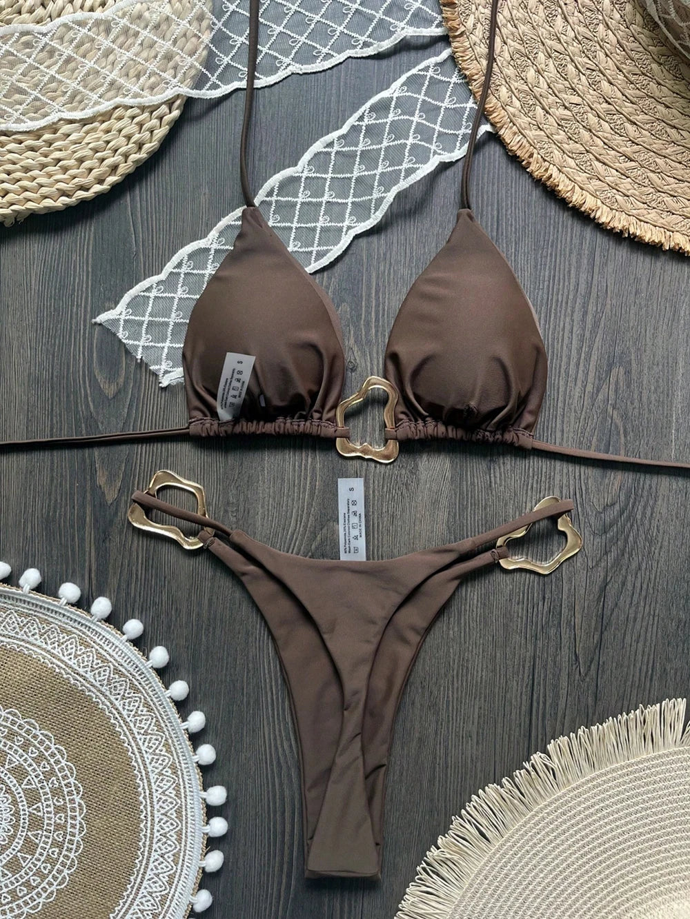 Lace-Up Halter Bikini Set